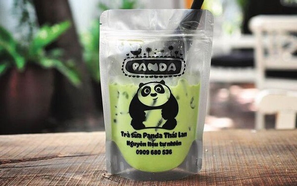 Mẫu túi zipper trà sữa 1 mặt bạc 1 mặt trong Panda
